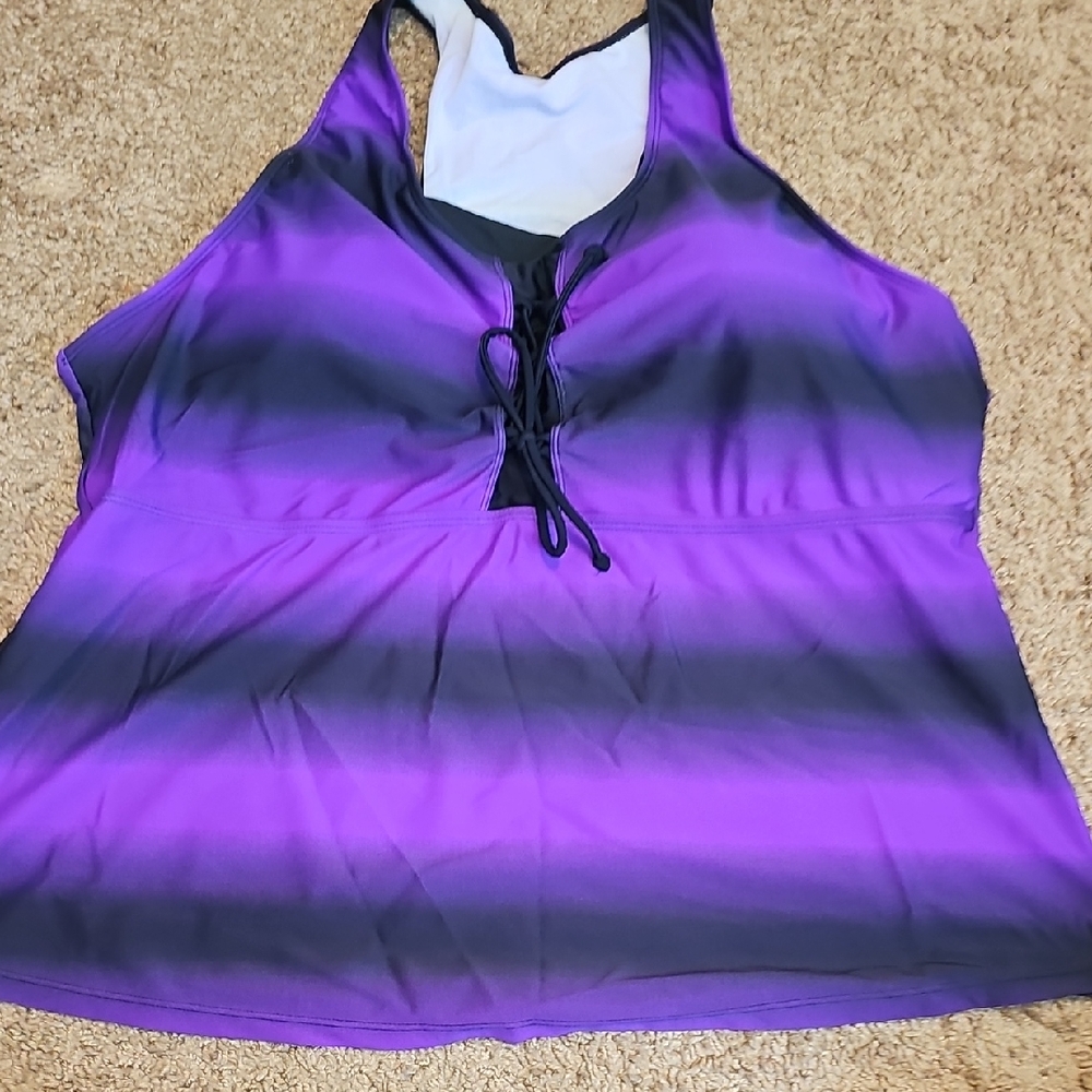 Purple and Black Women's Swim Top